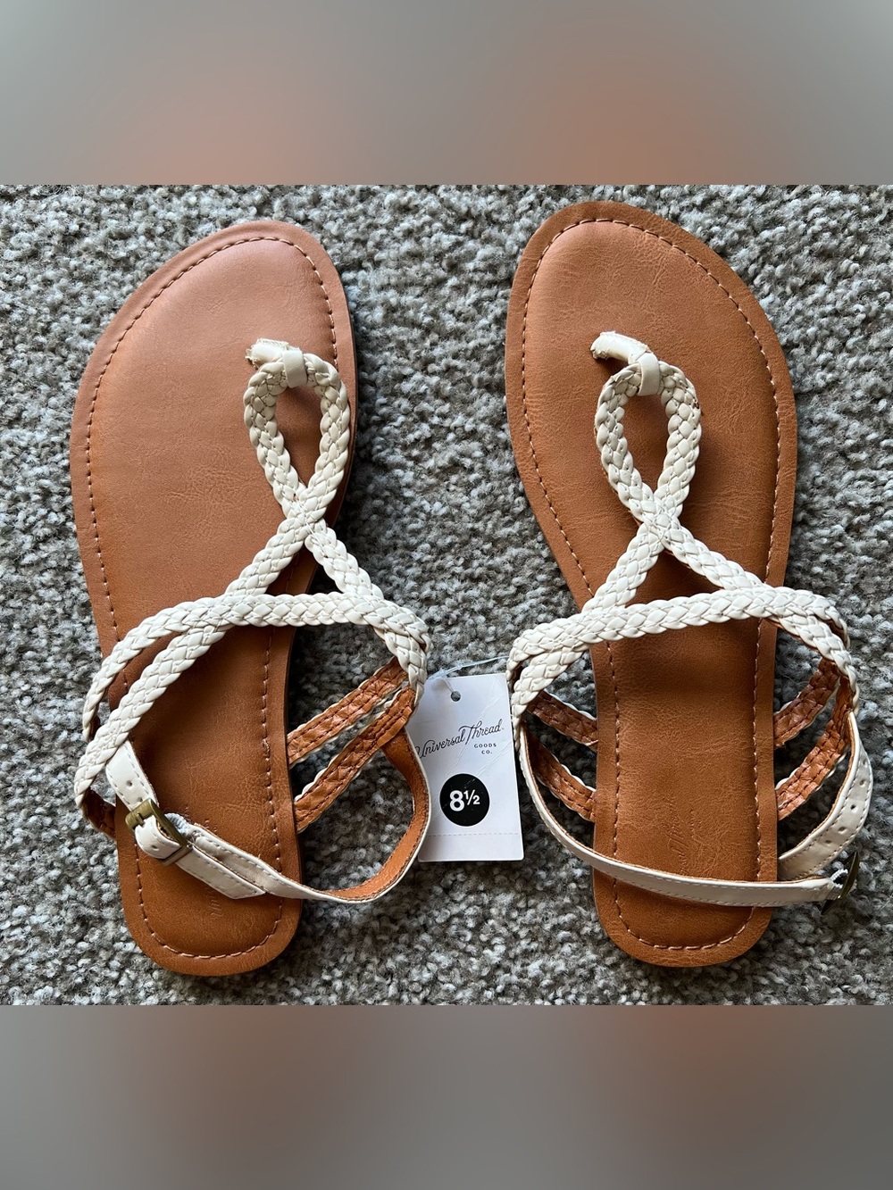 Universal Thread Tan Footbed Sandals with Cream Braided Straps